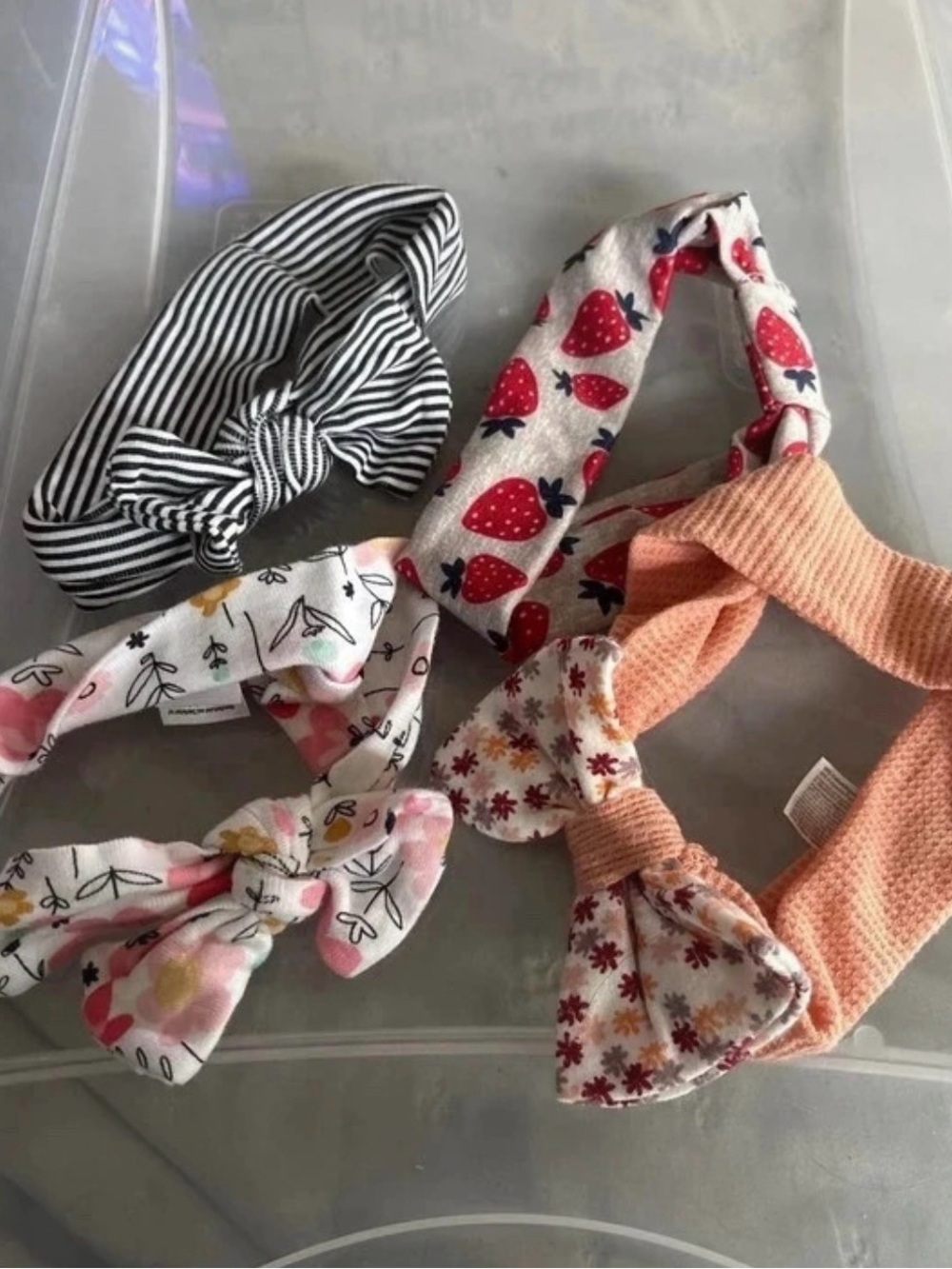 Girls Floral, Strawberry & Striped Headband Set - Peach, Pink, Black & White